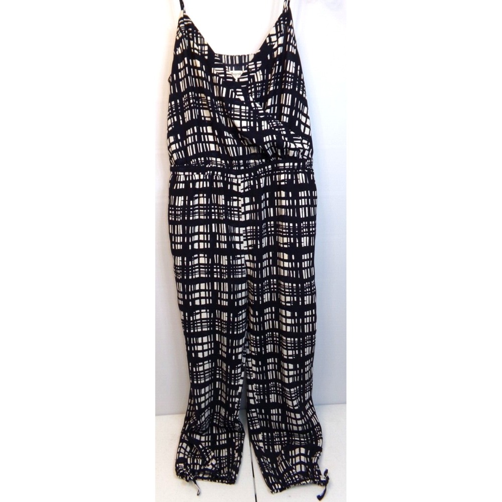 Madewell Womens One Piece Jumpsuit Geometric Spaghetti Strap‎ Navy Cream Size M